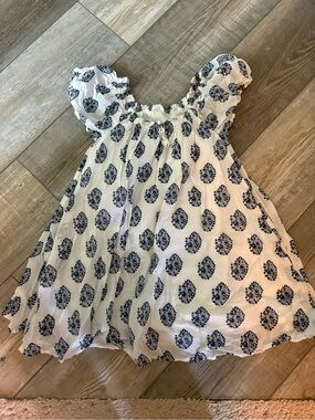 Crewcuts White Dress with Navy Floral Motif